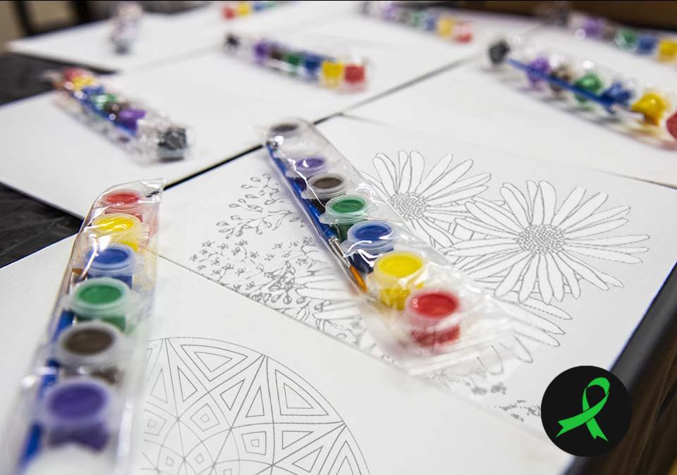 Paints and coloring sheets for relaxation
