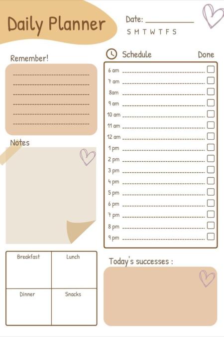 Picture of a daily planner with check lists and areas to put items to do.