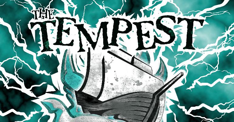 poster for tempest production. blue and grey