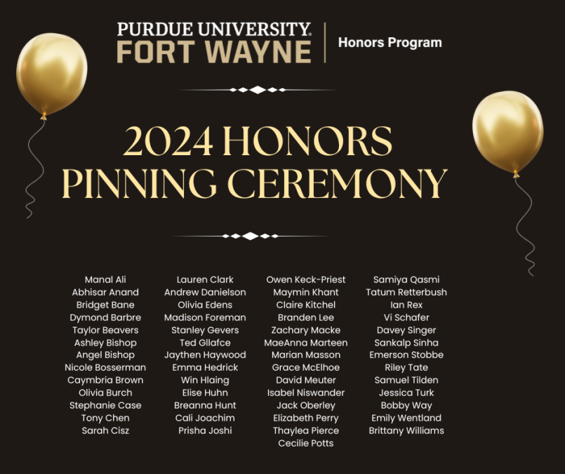 List of honorees for Honors Program pinning ceremony recipients
