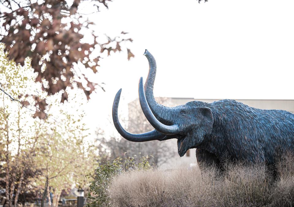 Mastodon statue in the late fall.