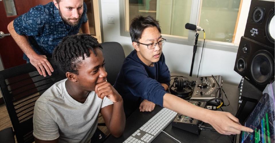students learning to record