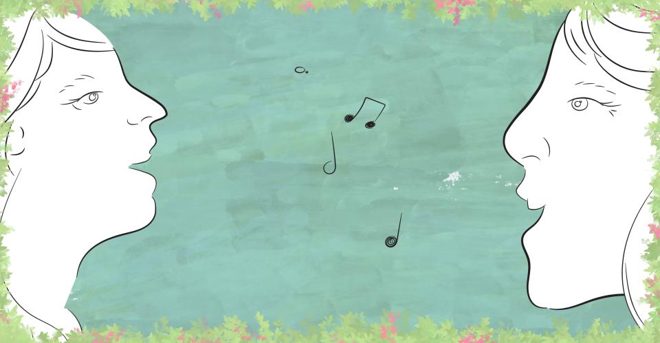 artwork of two people singing