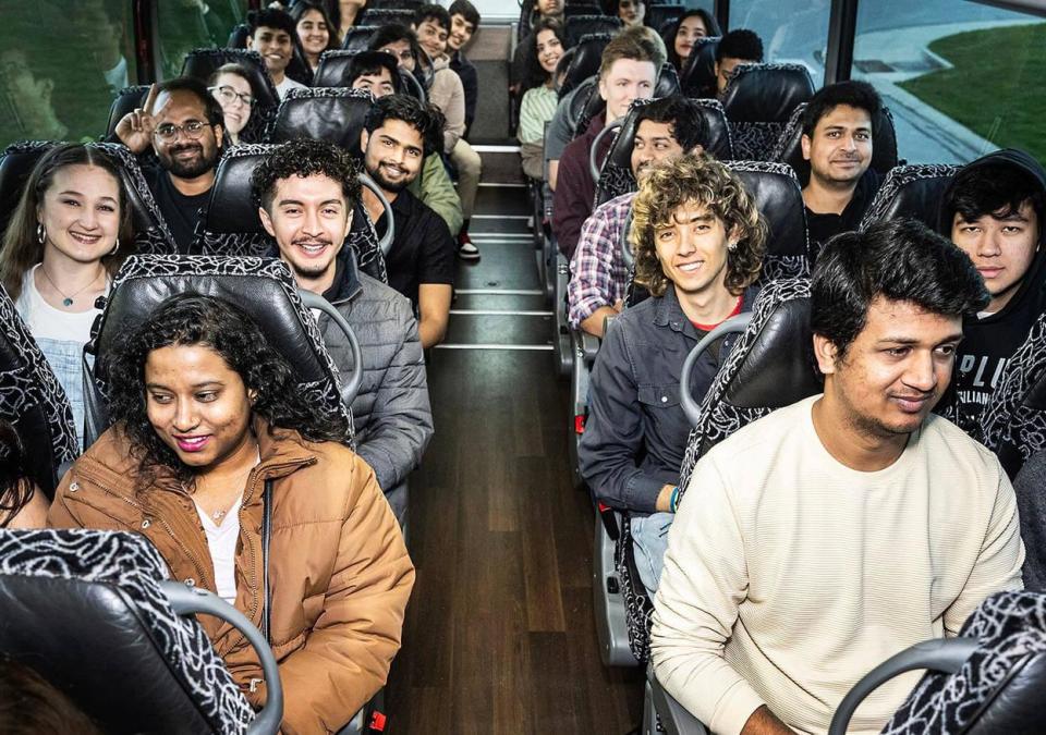 International students in a bus bound for Chicago
