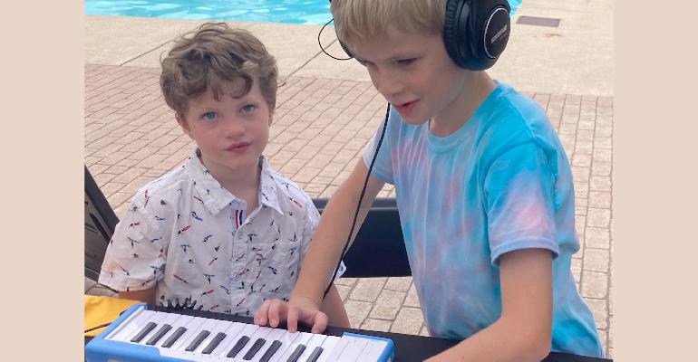 children making music