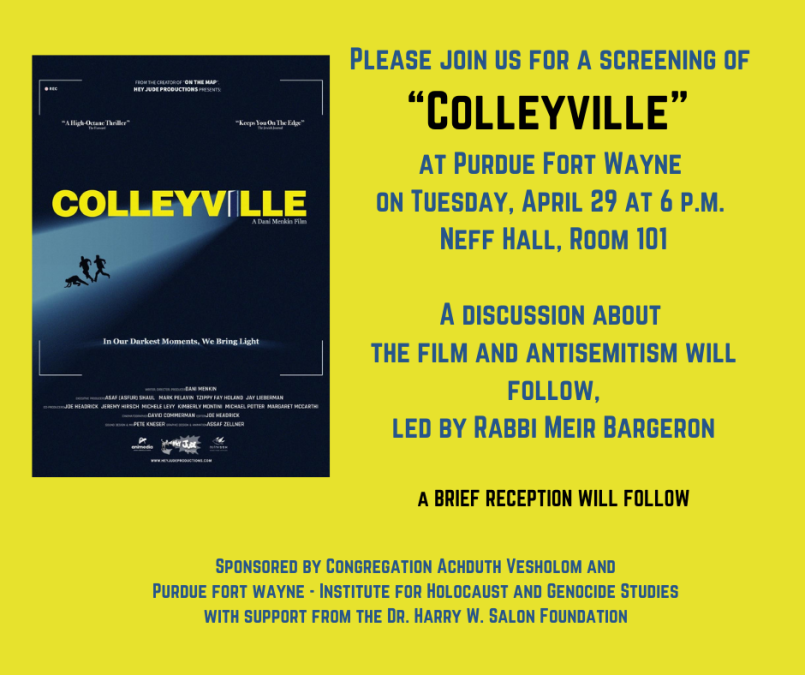 It is image of the flyer advertising the event about the screen of a documentary "Colleyville"