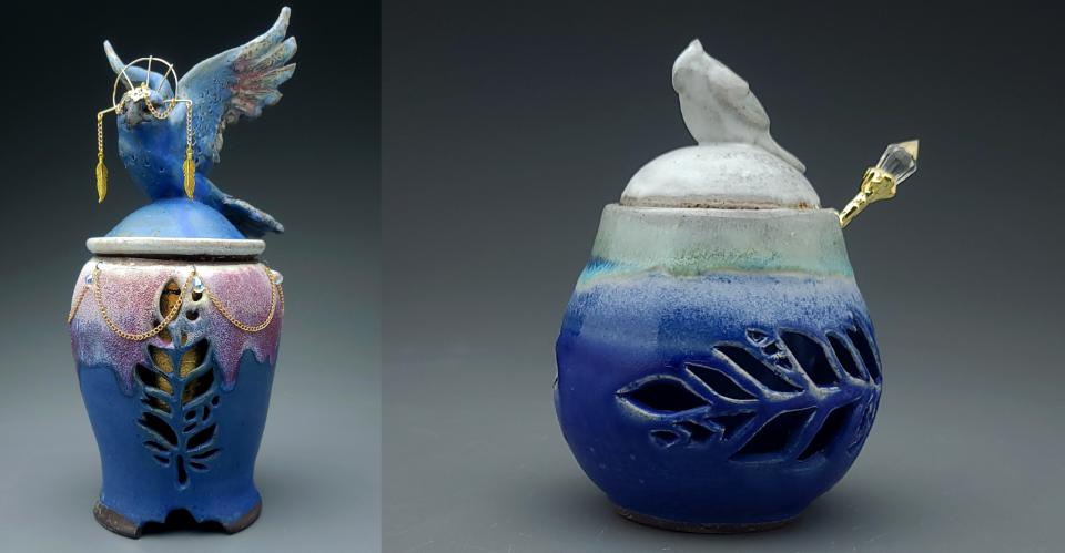 blue toned ceramic pottery