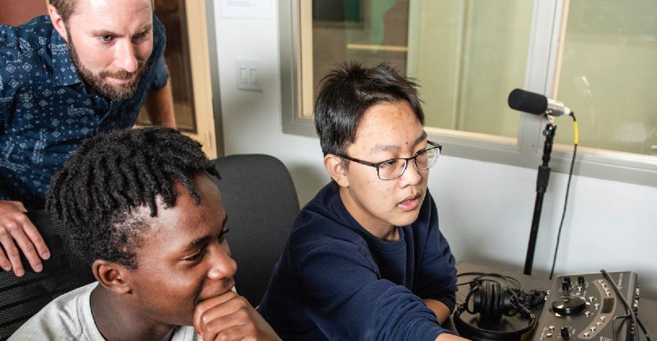 students recording with professor