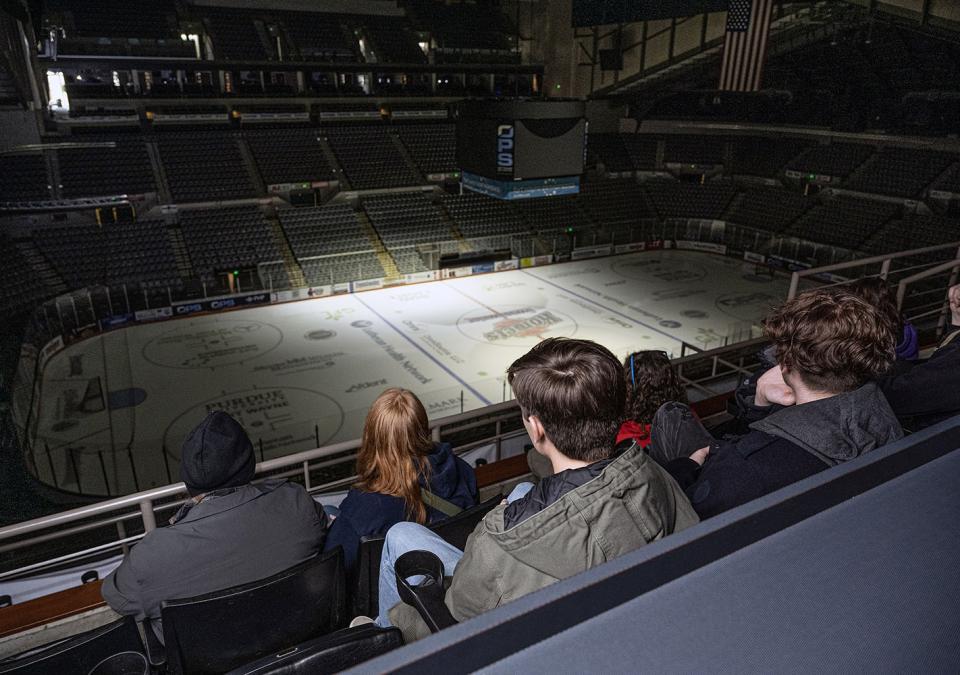Music industry students are above an ice rink