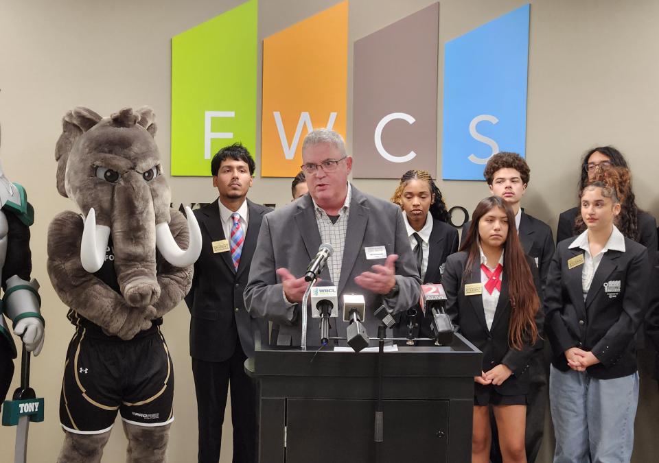 Carl Drummond is speaking at a news conference