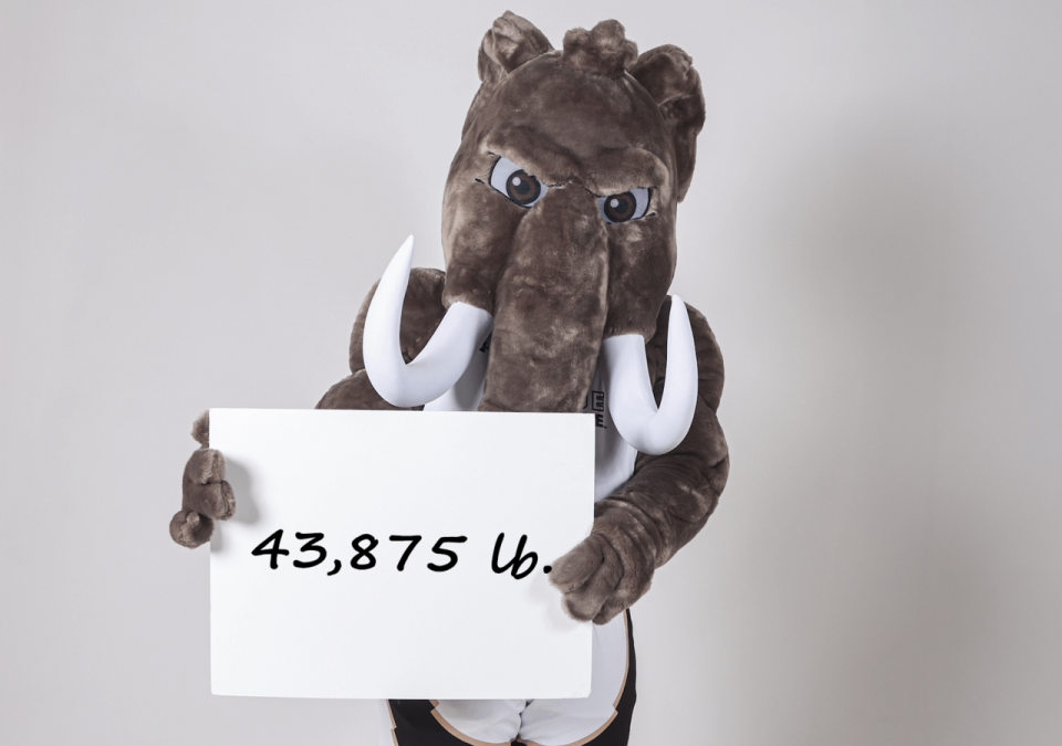 Don the mastodon holding a sign