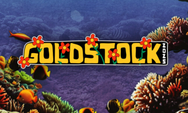 goldstock logo on an underwater background with coral and tropical fish 