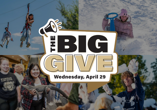 day of giving logo with fun photos of students