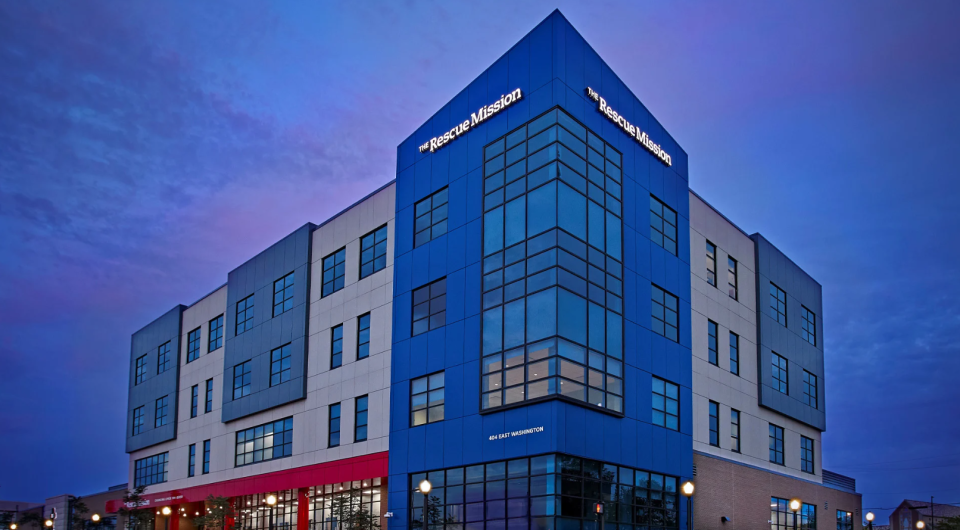 Rescue Mission Building in the evening