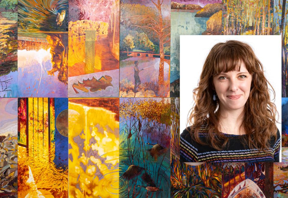 Bridget O'Brien Headshot and collage of art