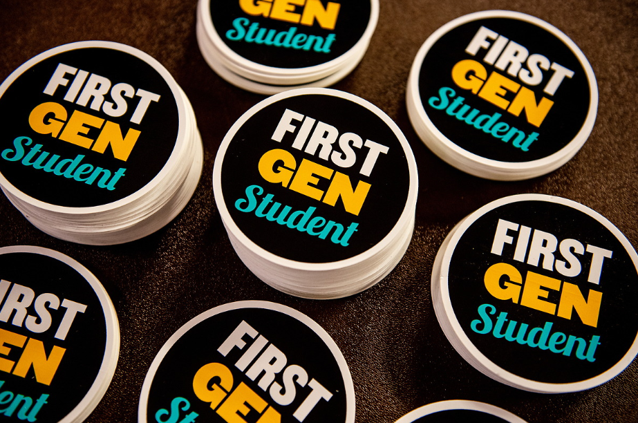 Stickers with First Gen Student on table