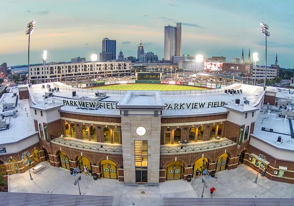 Aerial view of Parkview Field in downtown Fort Wayne