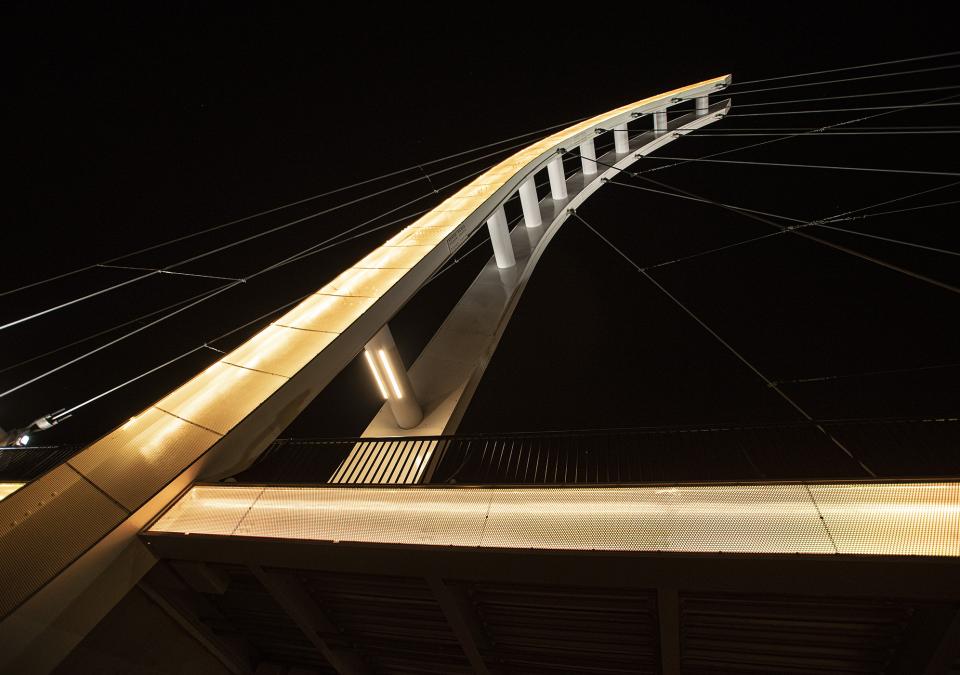 Parker-Cole Crossing illuminated at night.