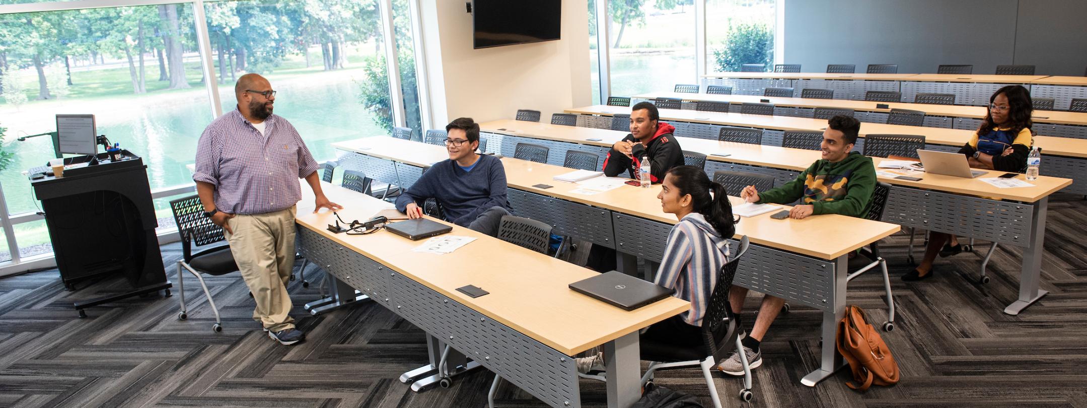 Students in a business class orientation.