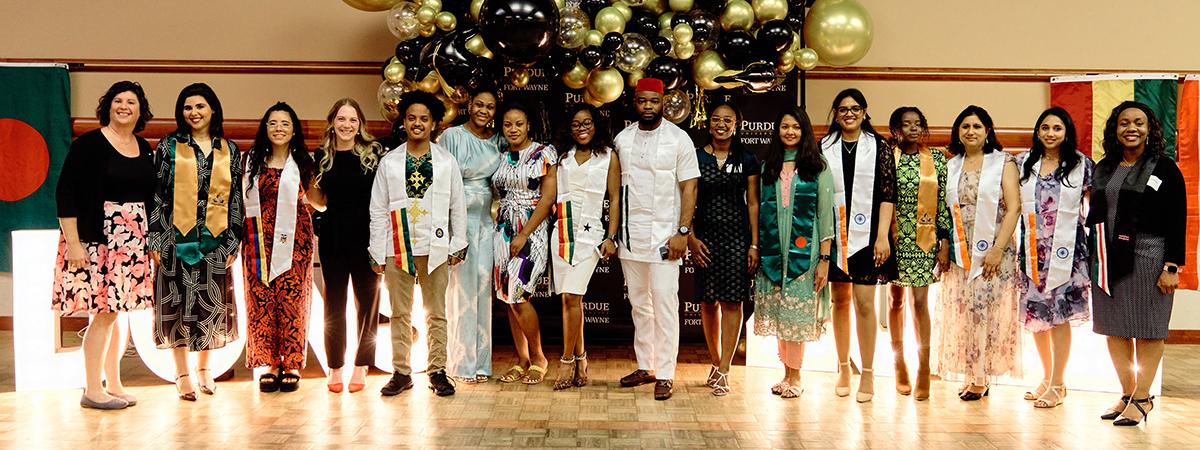 Group portrait of multicultural graduation international students