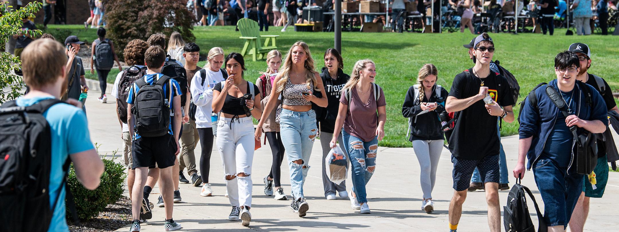 Students walking on mastodon way.