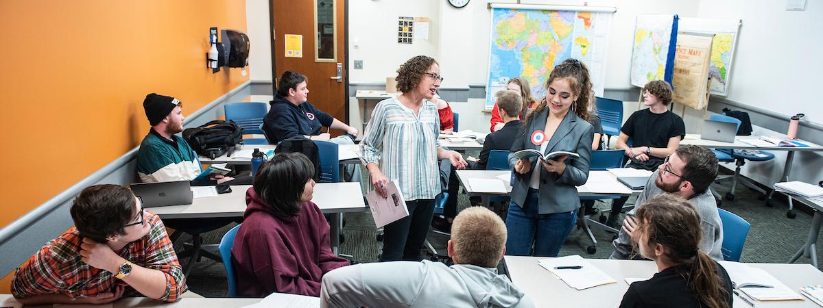 Professor Bauer interacting with her class