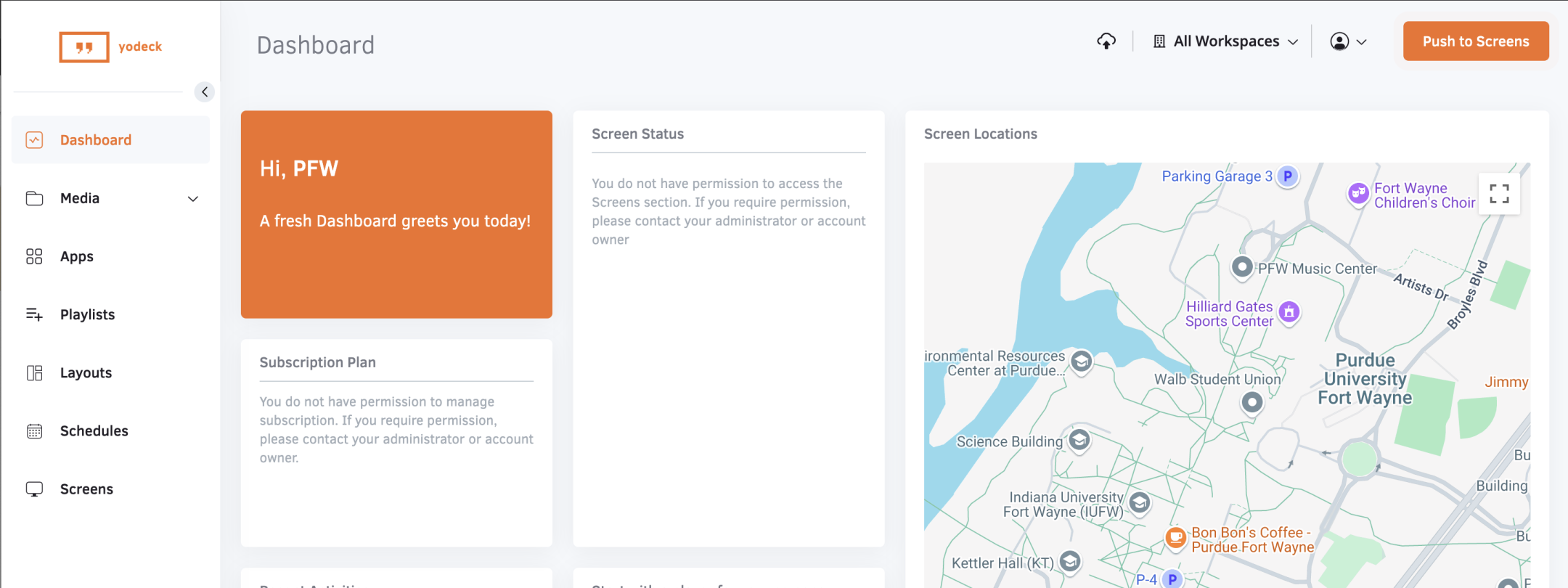 Screenshot of Yodeck dashboard