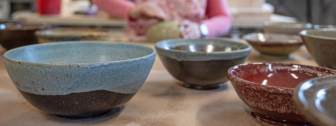 Checking the finished bowls.