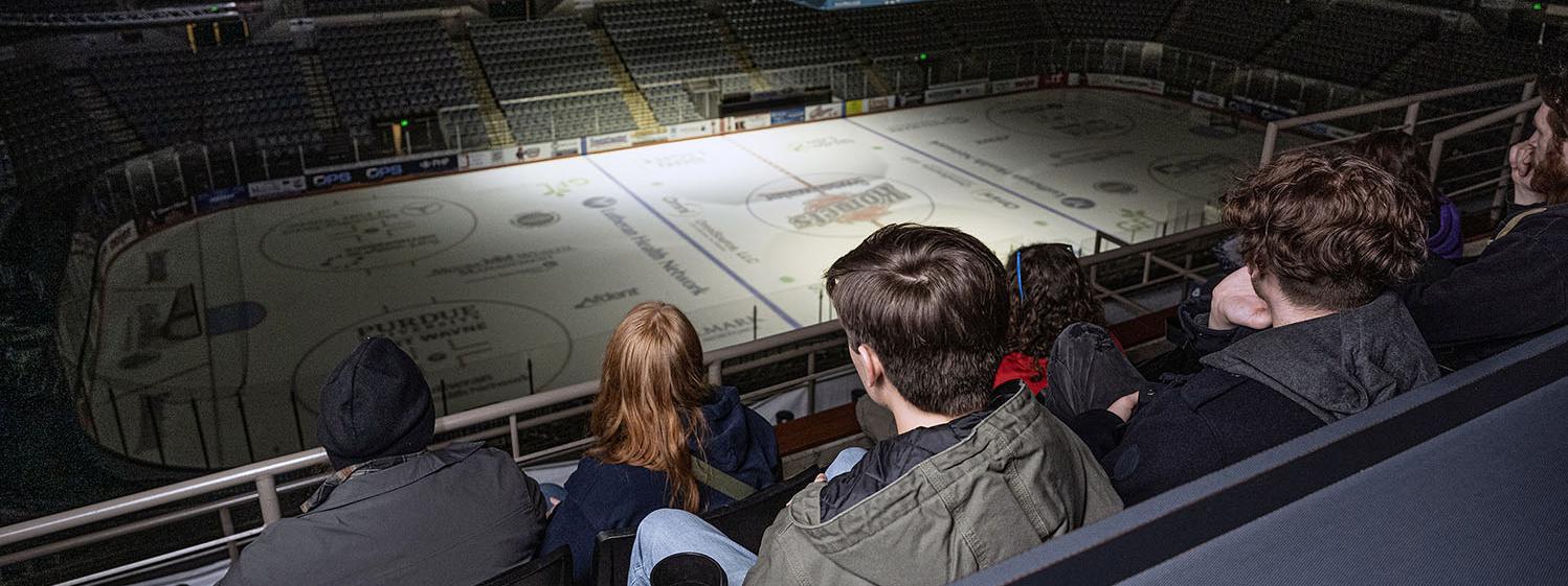 Music industry students are above an ice rink