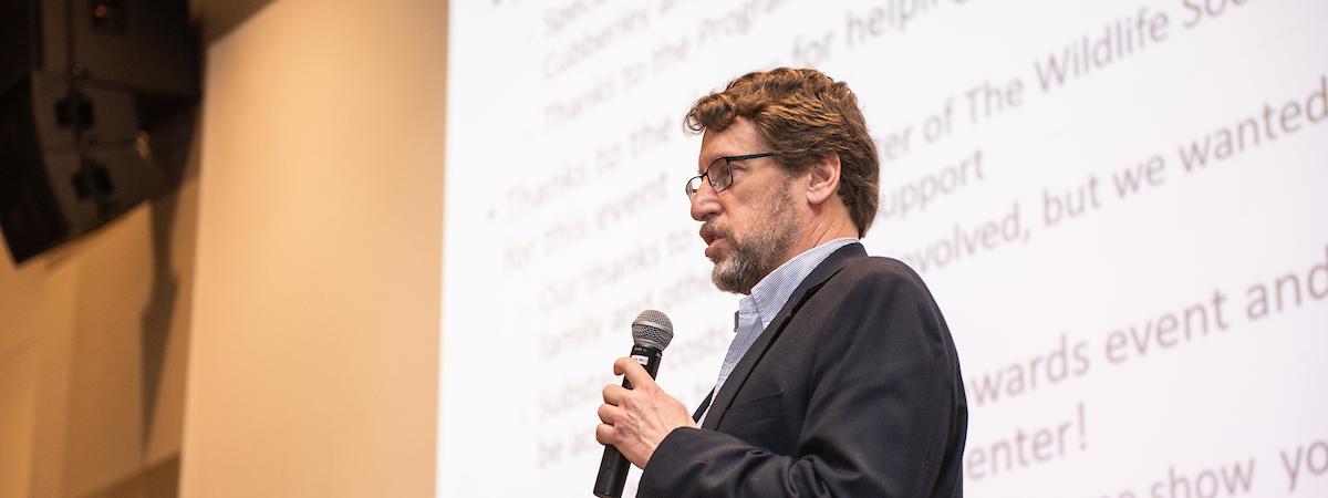 Burce Kingsbury giving a presentation.