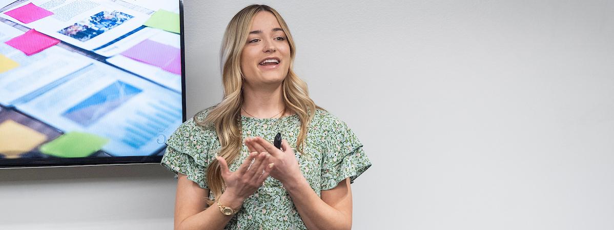 Student giving presentation