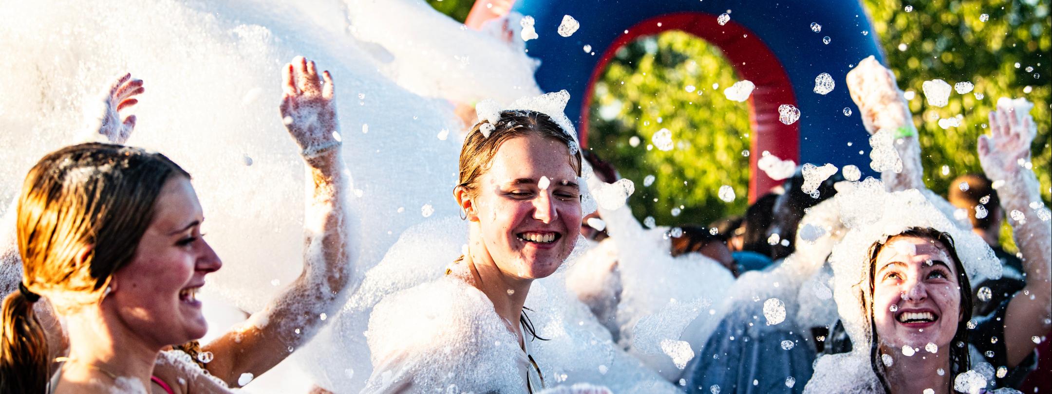 students at foam party