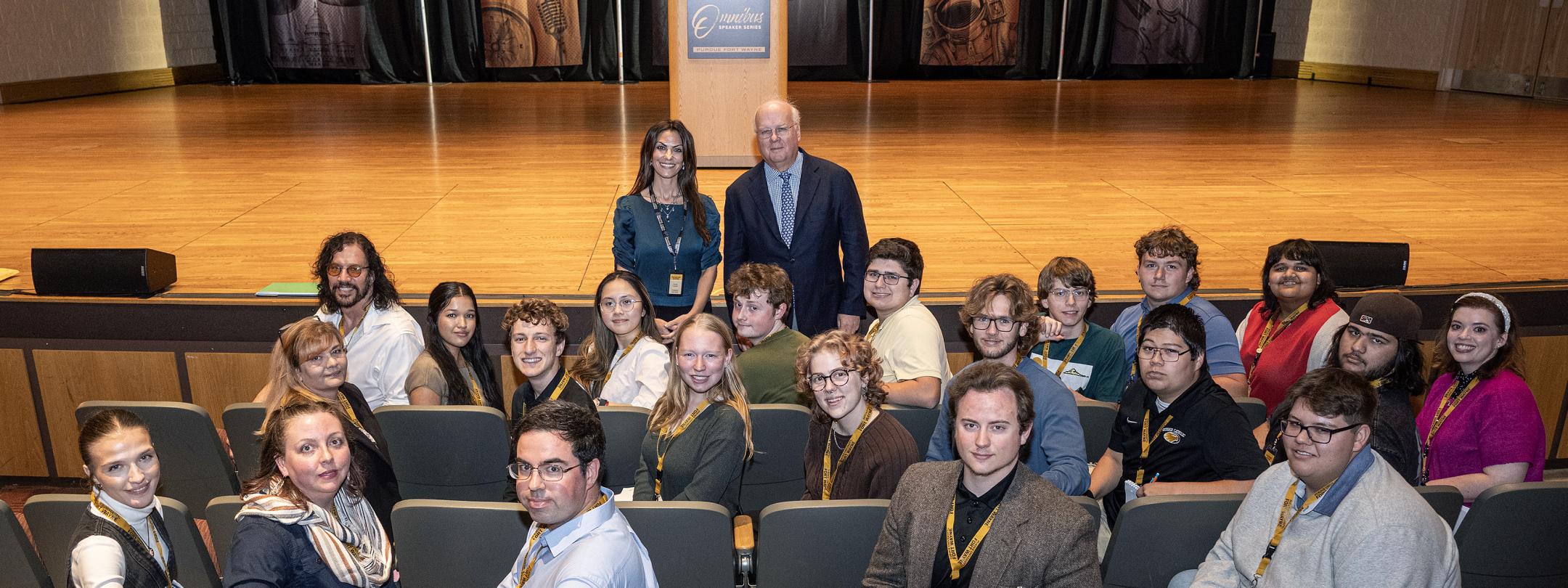 Students with Omnibus speaker Carl Rove