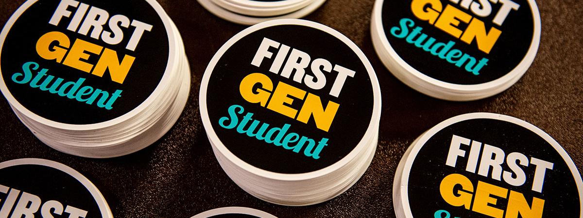 Piles of first-gen student stickers