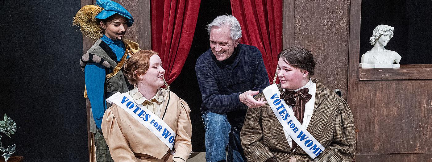 John O'Connell is interacting with cast members at a rehearsal