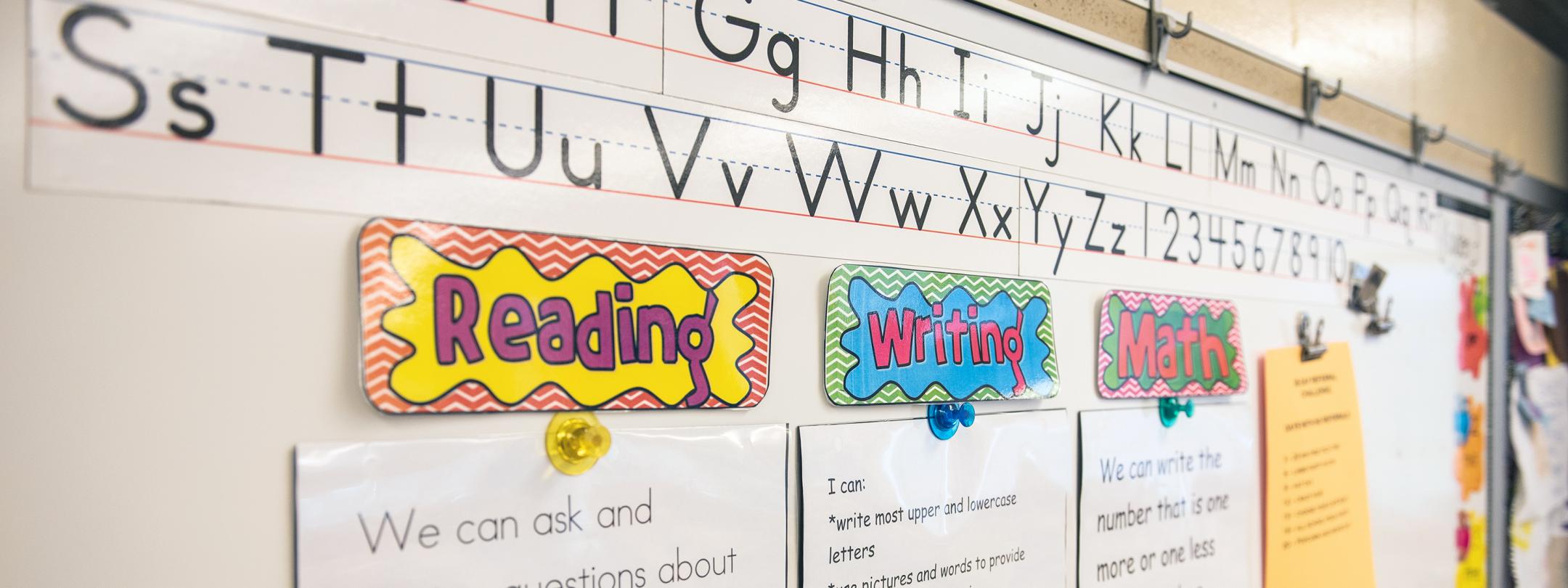 A white board and papers in a classroom
