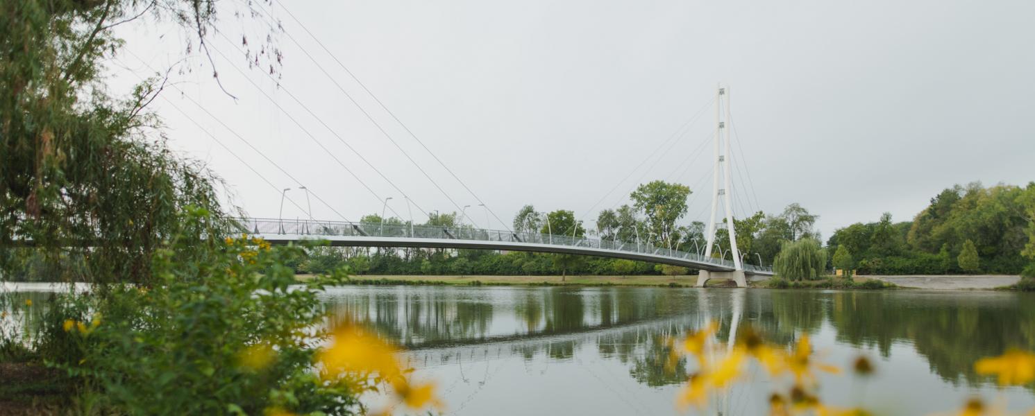 View of the Venderly Family Bridge in springtime.