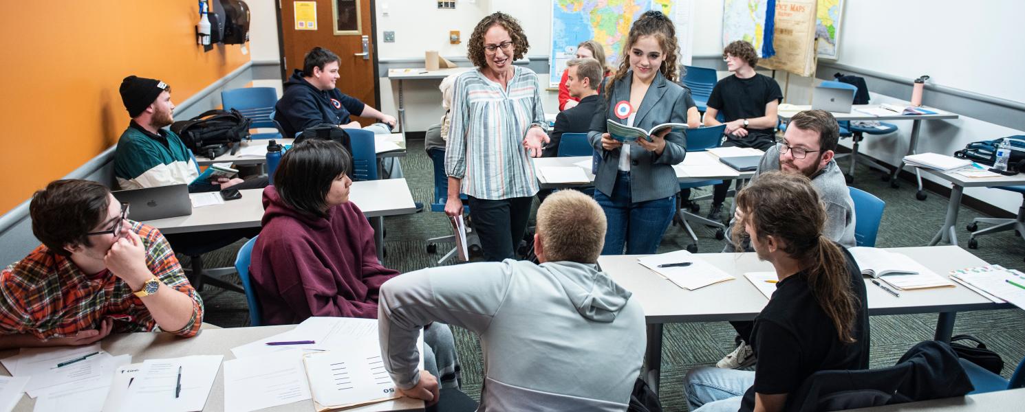 Students and a professor in a history class.