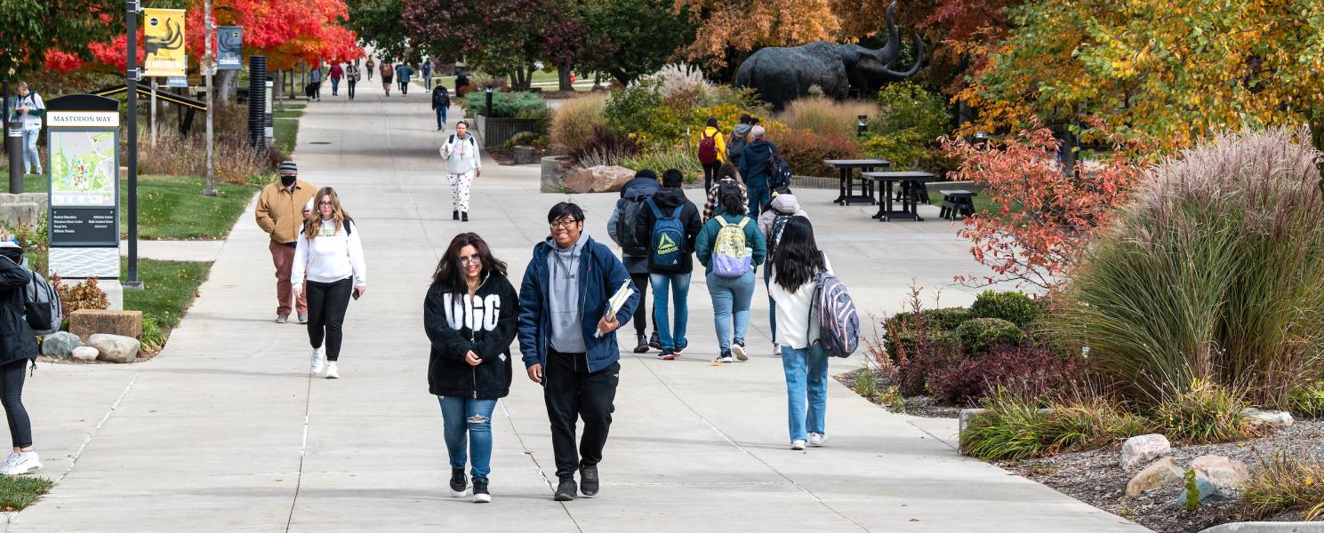 Students walking on Mastodon Way