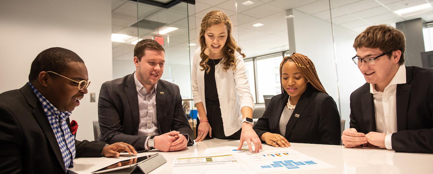 Student working at her internship.