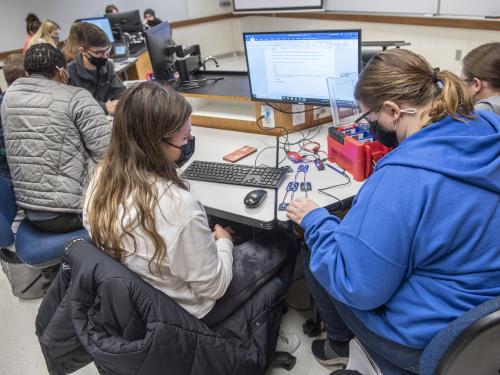 Students working in ECE lab.