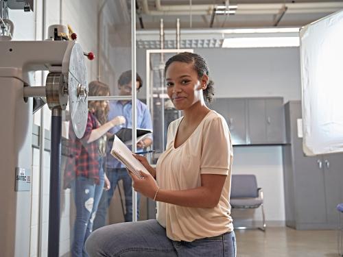 Student with engineering equipment