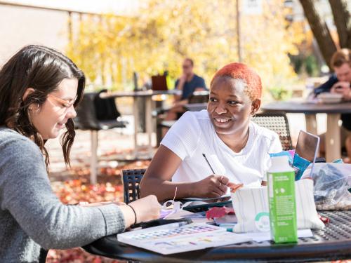 Students sitting outdoors