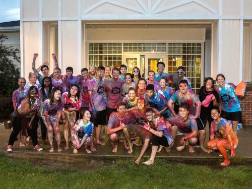 Students grouped together after the splatter beat event.