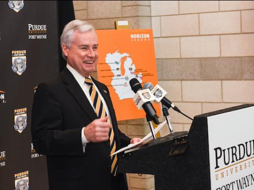 Chancellor Elsenbaumer at Horizon League News Conf