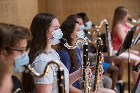 Students playing clarinet