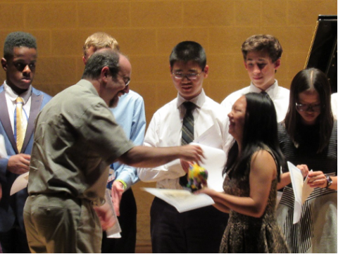 Students on a stage