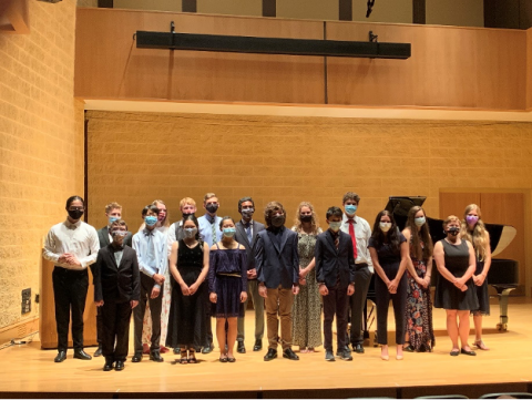 Students on a stage