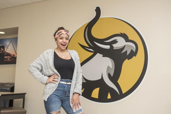Nallely Cardenas in front of the spirit mark.