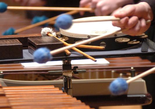 A close-up shot of percussion instruments.